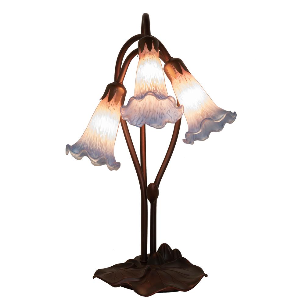16" High Pink/Blue Tiffany Pond Lily 3 LT Accent Lamp. Picture 1