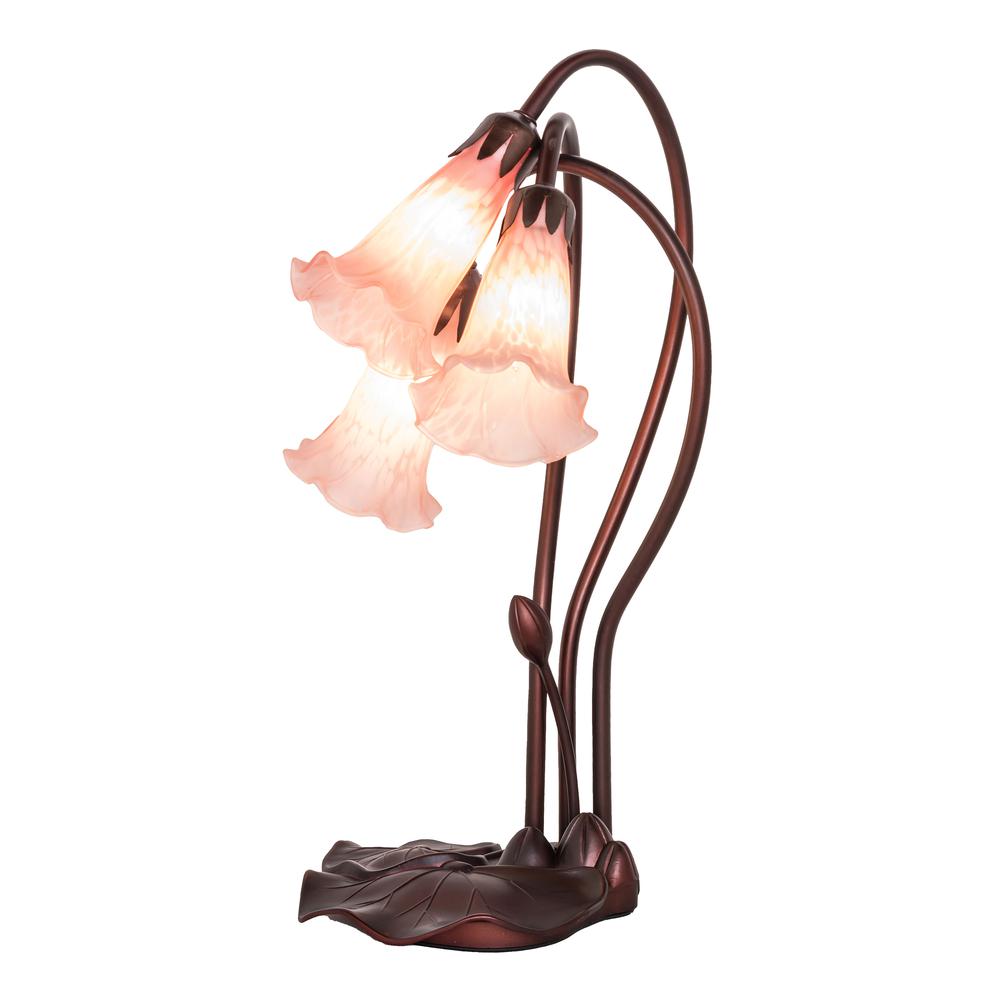 16" High Pink Tiffany Pond Lily 3 Light Accent Lamp. Picture 1