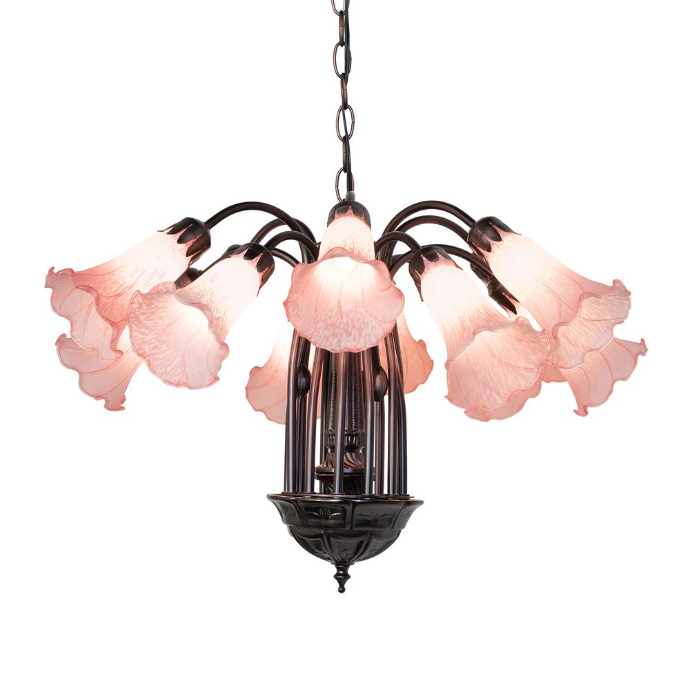 24" Wide Pink Tiffany Pond Lily 12 Light Chandelier. Picture 1