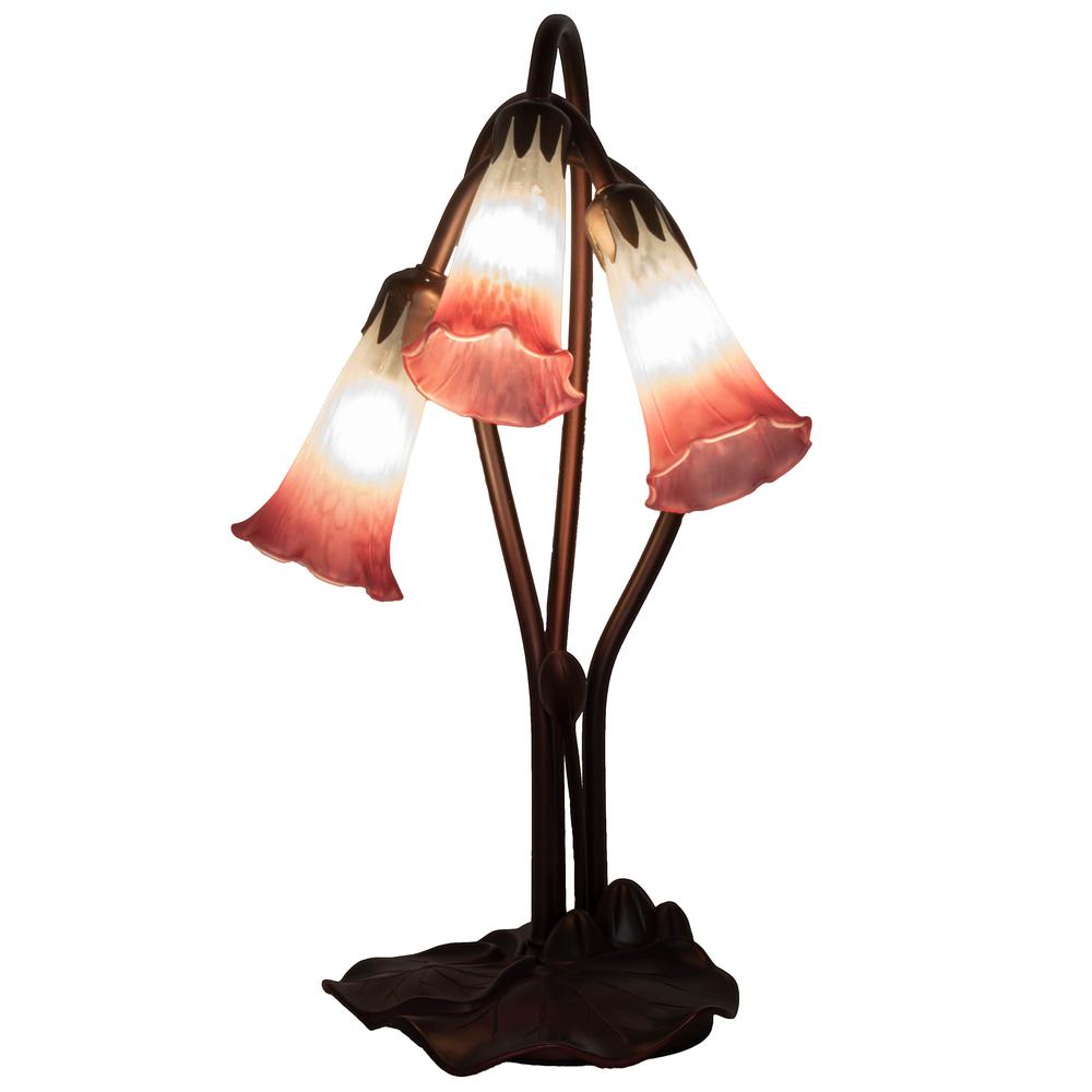16" High Pink/White Pond Lily 3 LT Accent Lamp. Picture 1