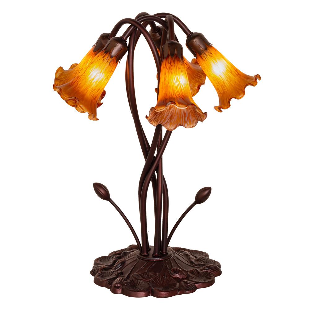 17" High Amber Tiffany Pond Lily 5 LT Accent Lamp. Picture 1