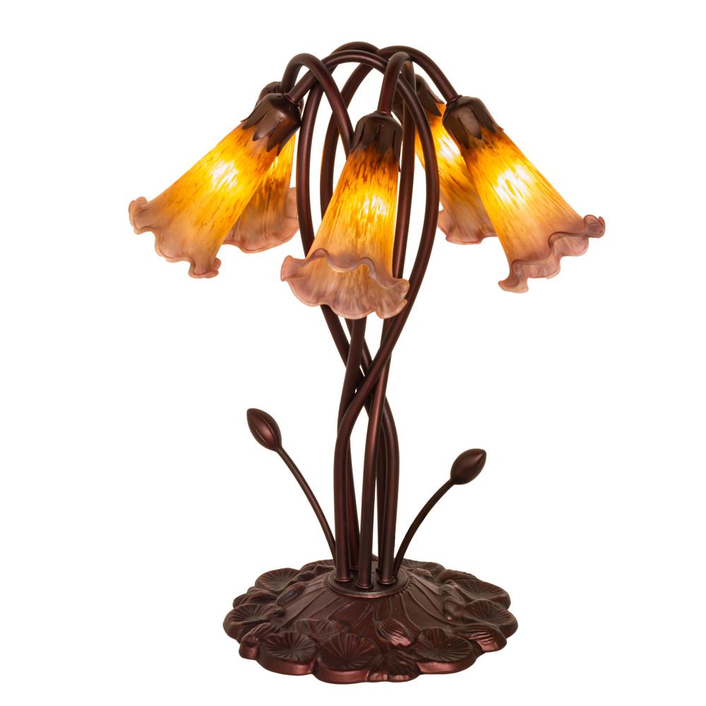 17" High Amber/Purple Pond Lily 5 LT Table Lamp. Picture 1