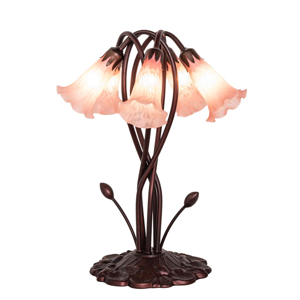 17" High Pink Tiffany Pond Lily 5 Light Accent Lamp. Picture 1