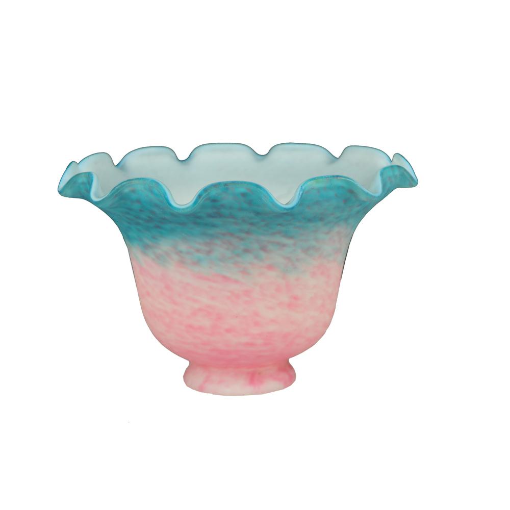 7" Wide Fluted Bell Pink and Teal Shade. Picture 1