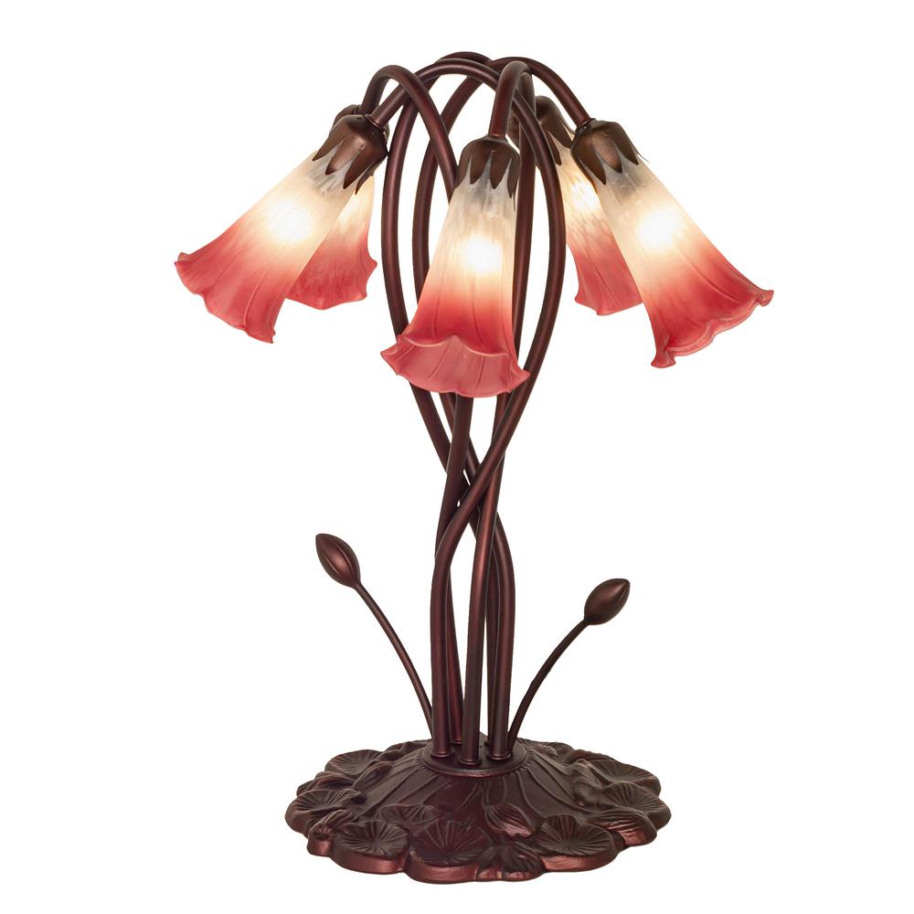 17" High Pink/White Tiffany Pond Lily 5 LT Accent Lamp. Picture 1