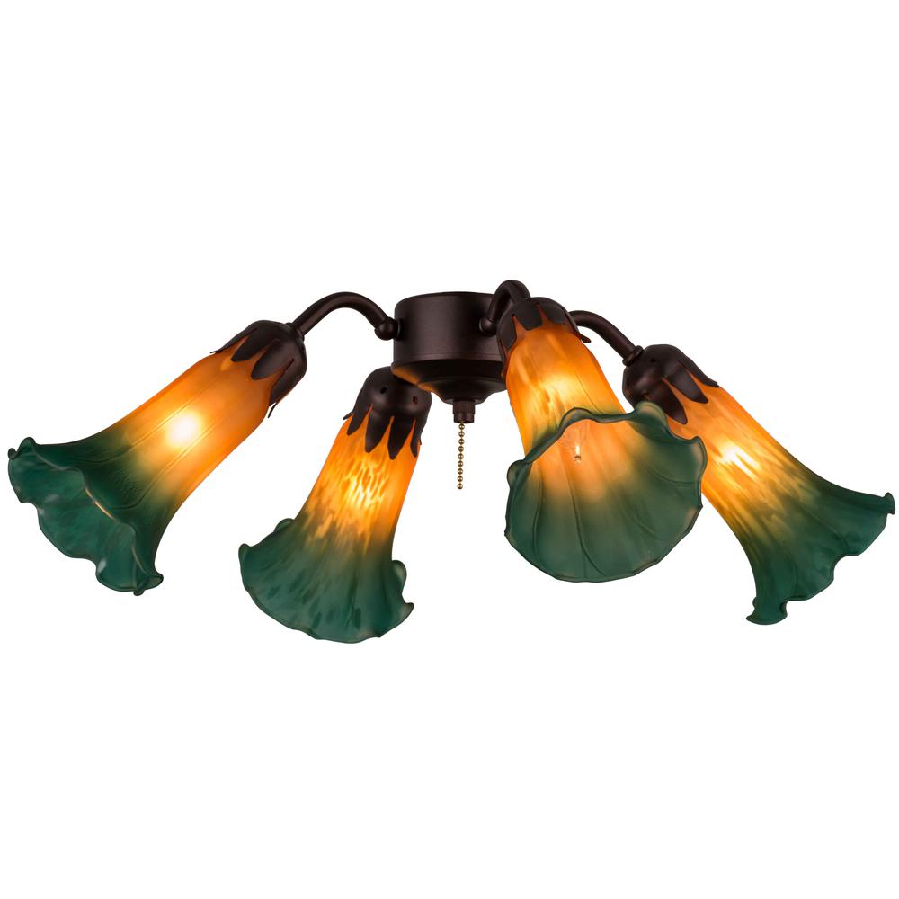 19"W Amber/Green Pond Lily 4 LT Fan Light. Picture 1