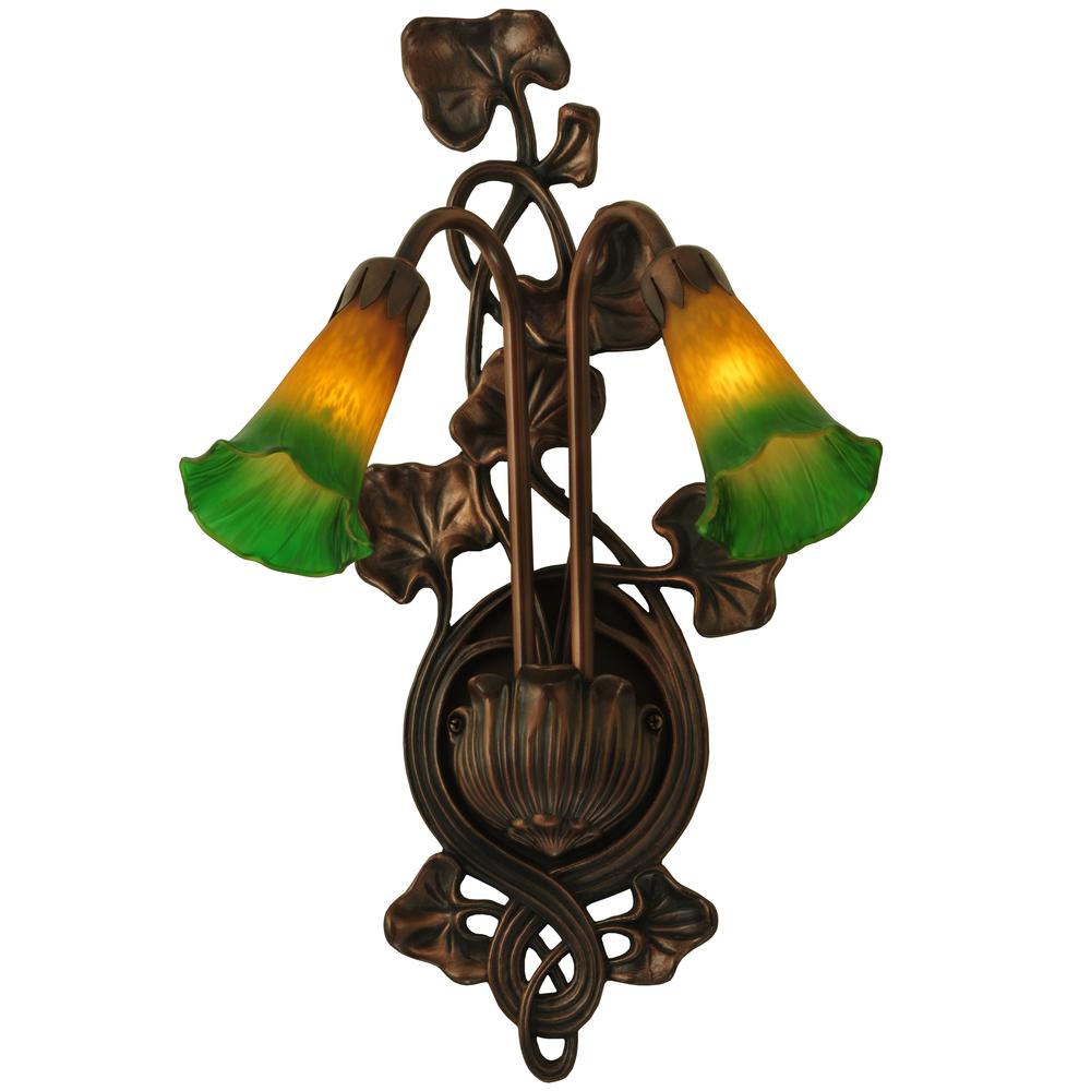 11"W Amber/Green Pond Lily 2 LT Wall Sconce. Picture 1