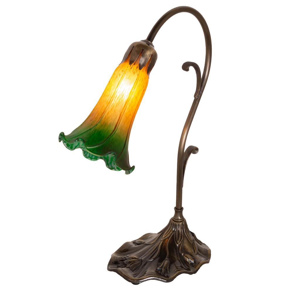 15" High Amber/Green Tiffany Pond Lily Accent Lamp. Picture 1