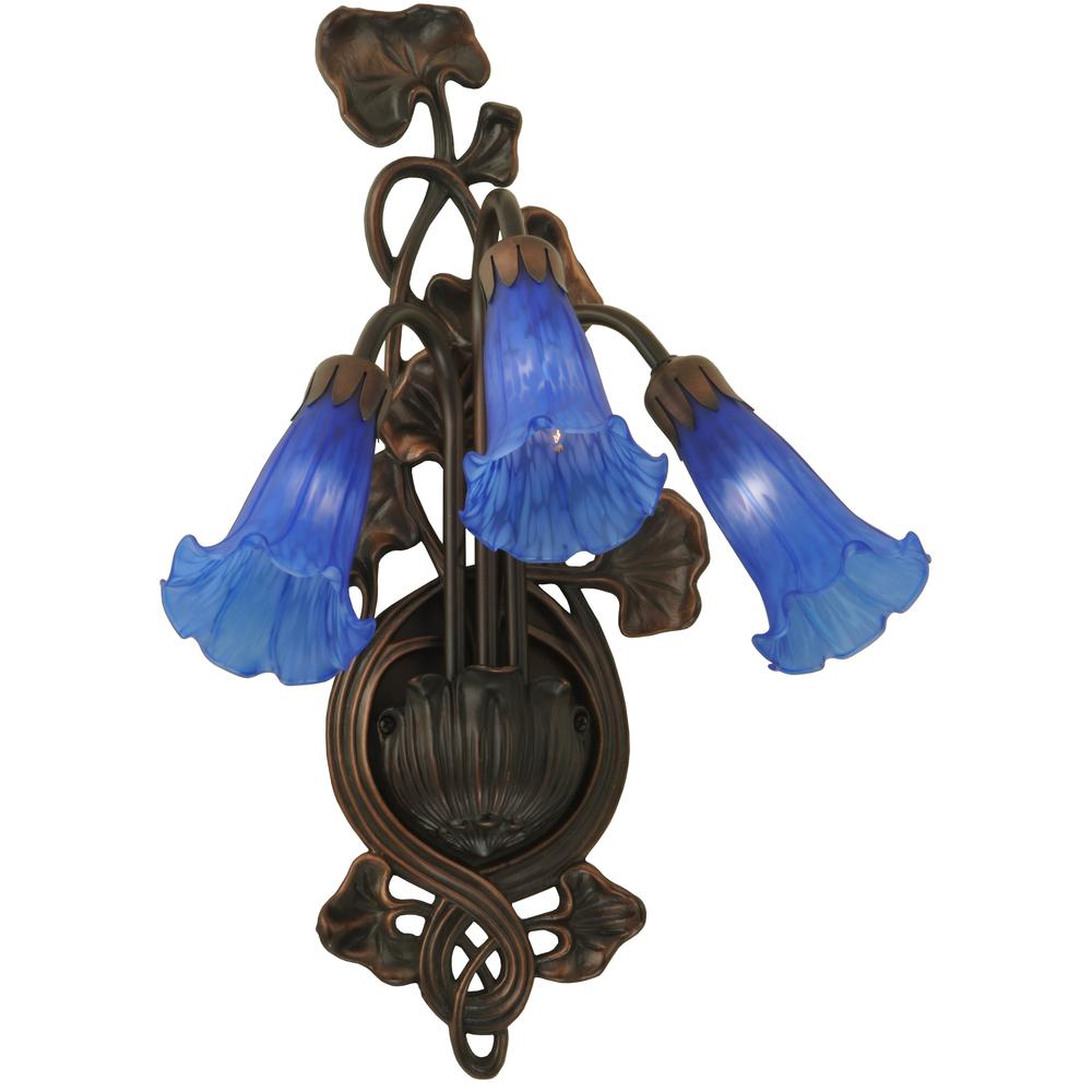 10.5"W Blue Pond Lily 3 LT Wall Sconce. Picture 1