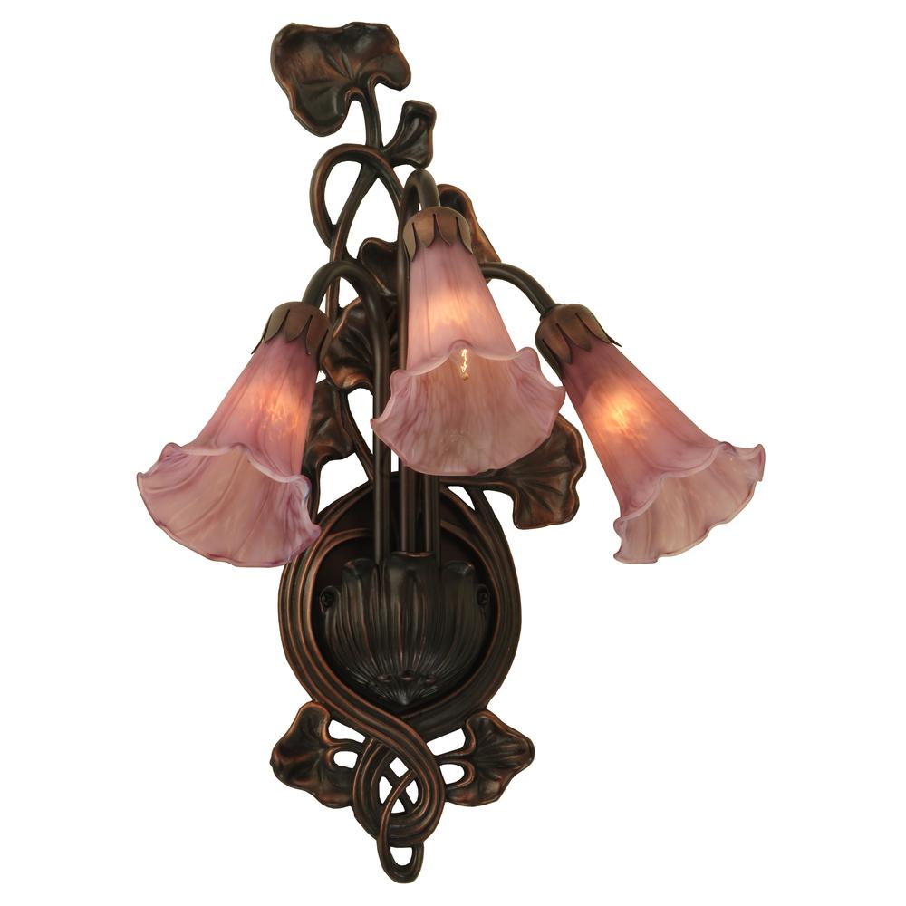 10.5"W Lavender Pond Lily 3 Lt Wall Sconce. Picture 1