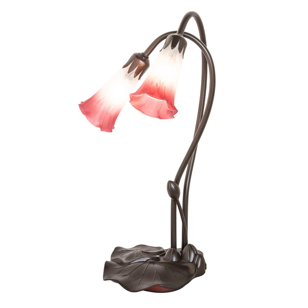 16" High Pink/White Tiffany Pond Lily 2 Light Accent Lamp. Picture 1