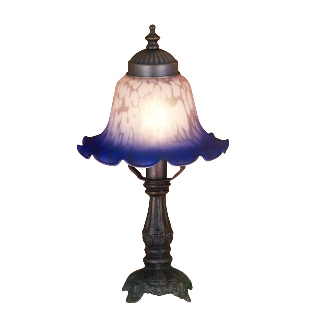 12.5" High Fluted Bell White & Blue Mini Lamp. Picture 1