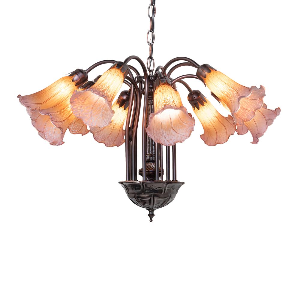 24" Wide Amber/Purple Tiffany Pond Lily 12 Light Chandelier. Picture 1