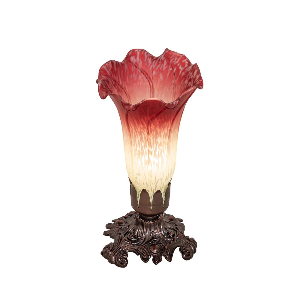8" High Seafoam/Cranberry Pond Lily Victorian Mini Lamp. Picture 1
