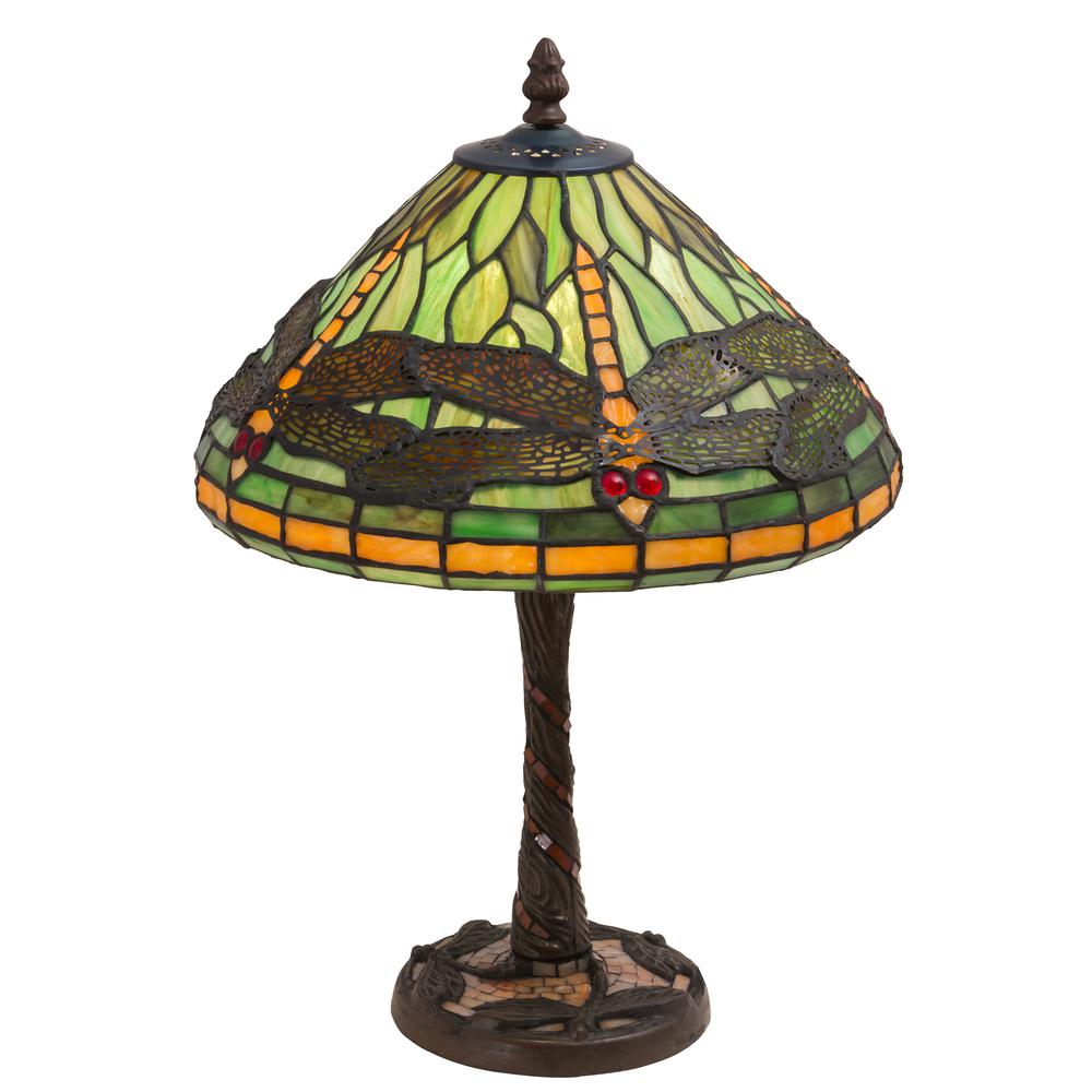 17" High Tiffany Dragonfly W/Twisted Fly Mosaic Base Table Lamp. Picture 1