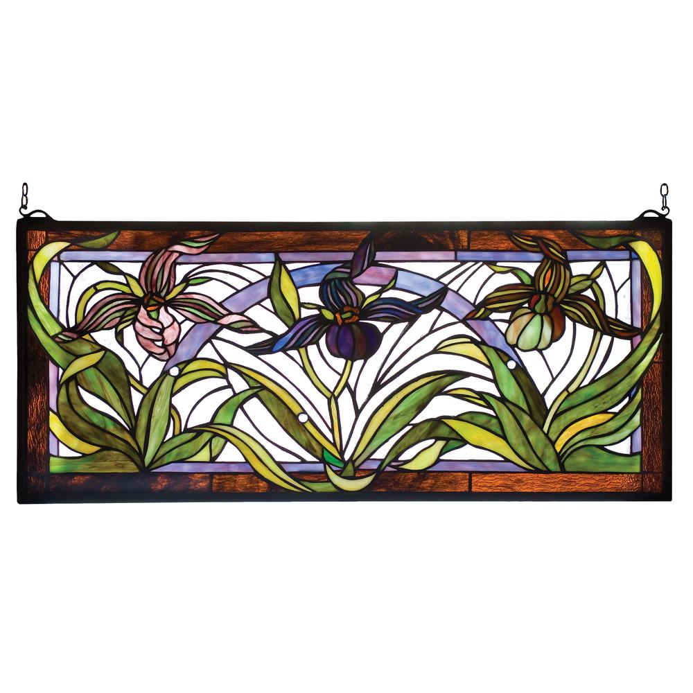 29"W X 13"H Lady Slippers Stained Glass Window. Picture 1