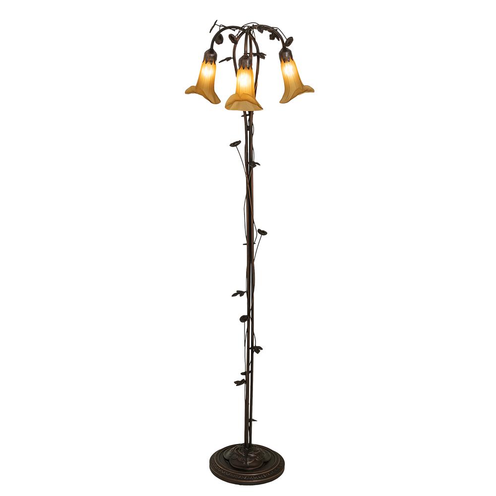58" High Amber Tiffany Pond Lily 3 Light Floor Lamp. Picture 1
