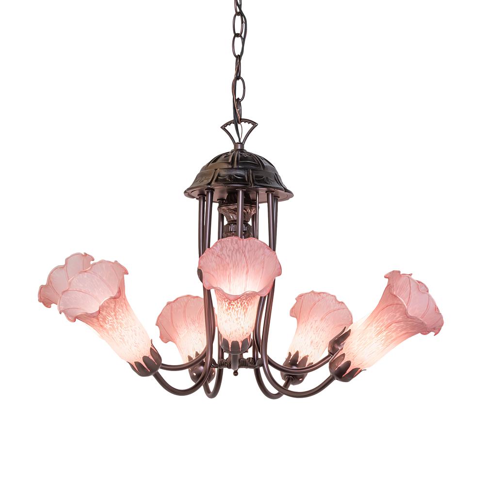 24" Wide Pond Lily Pink 7 Light Chandelier. Picture 1