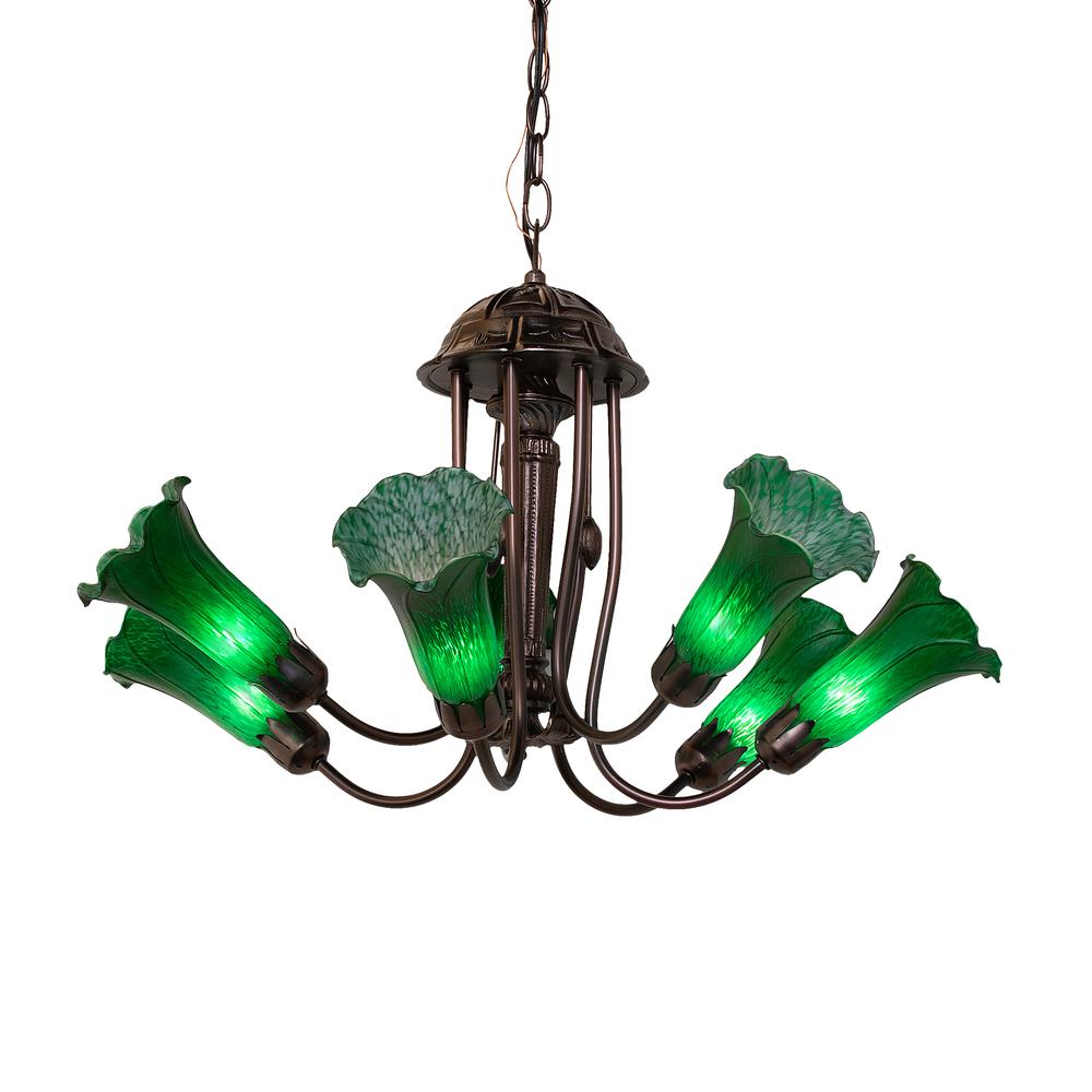 24" Wide Green Tiffany Pond Lily 7 Light Chandelier. Picture 1