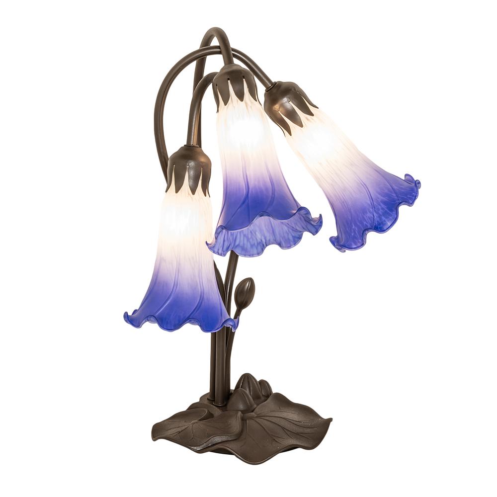 16" High Blue/White Pond Lily Tiffany Pond Lily 3 Light Accent Lamp. Picture 1