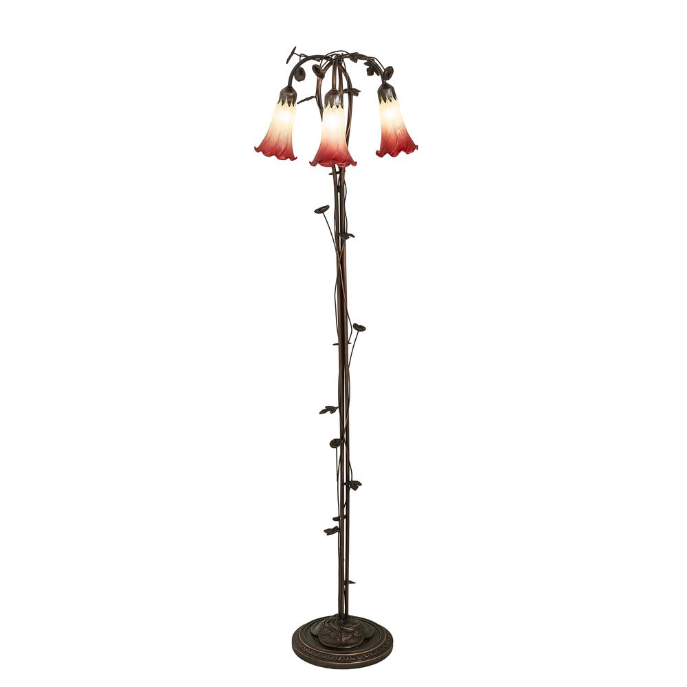 58" High Seafoam/Cranberry Tiffany Pond Lily 3 Light Floor Lamp. Picture 1