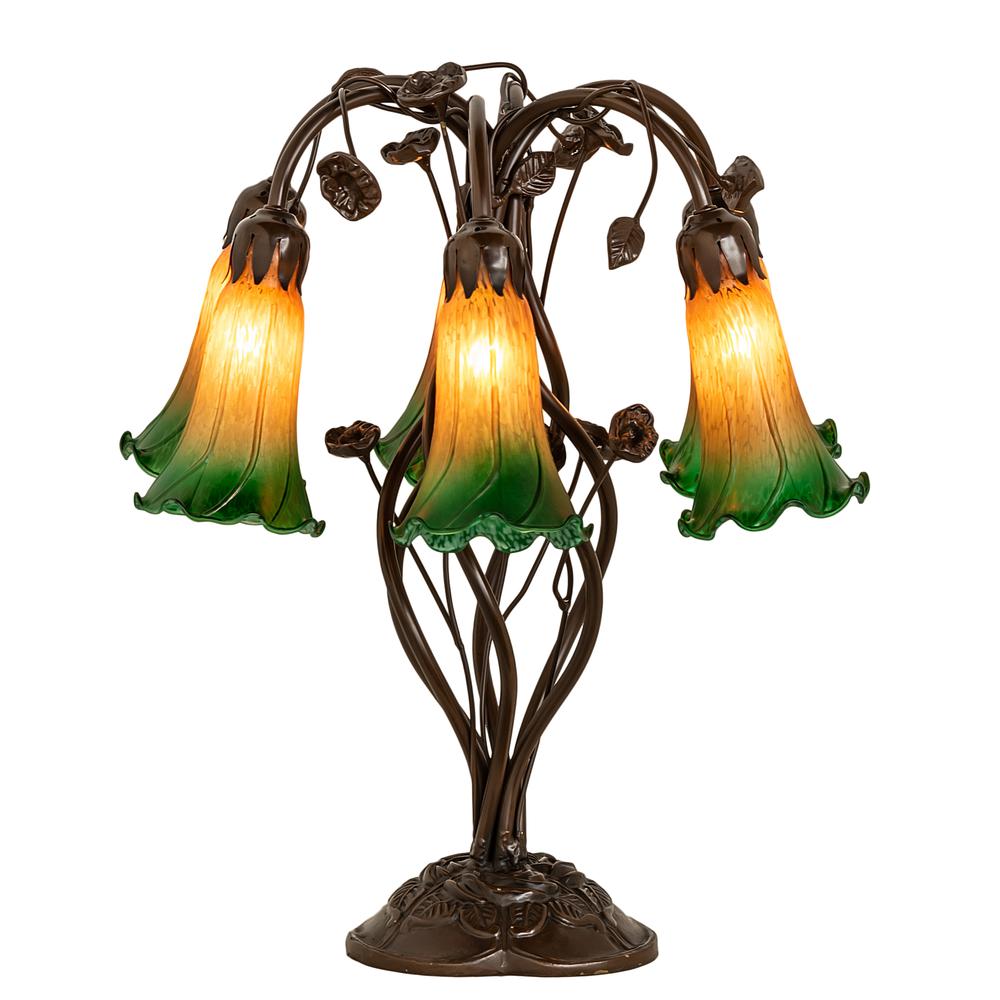 18" High Amber/Green Tiffany Pond Lily 6 Light Table Lamp. Picture 1