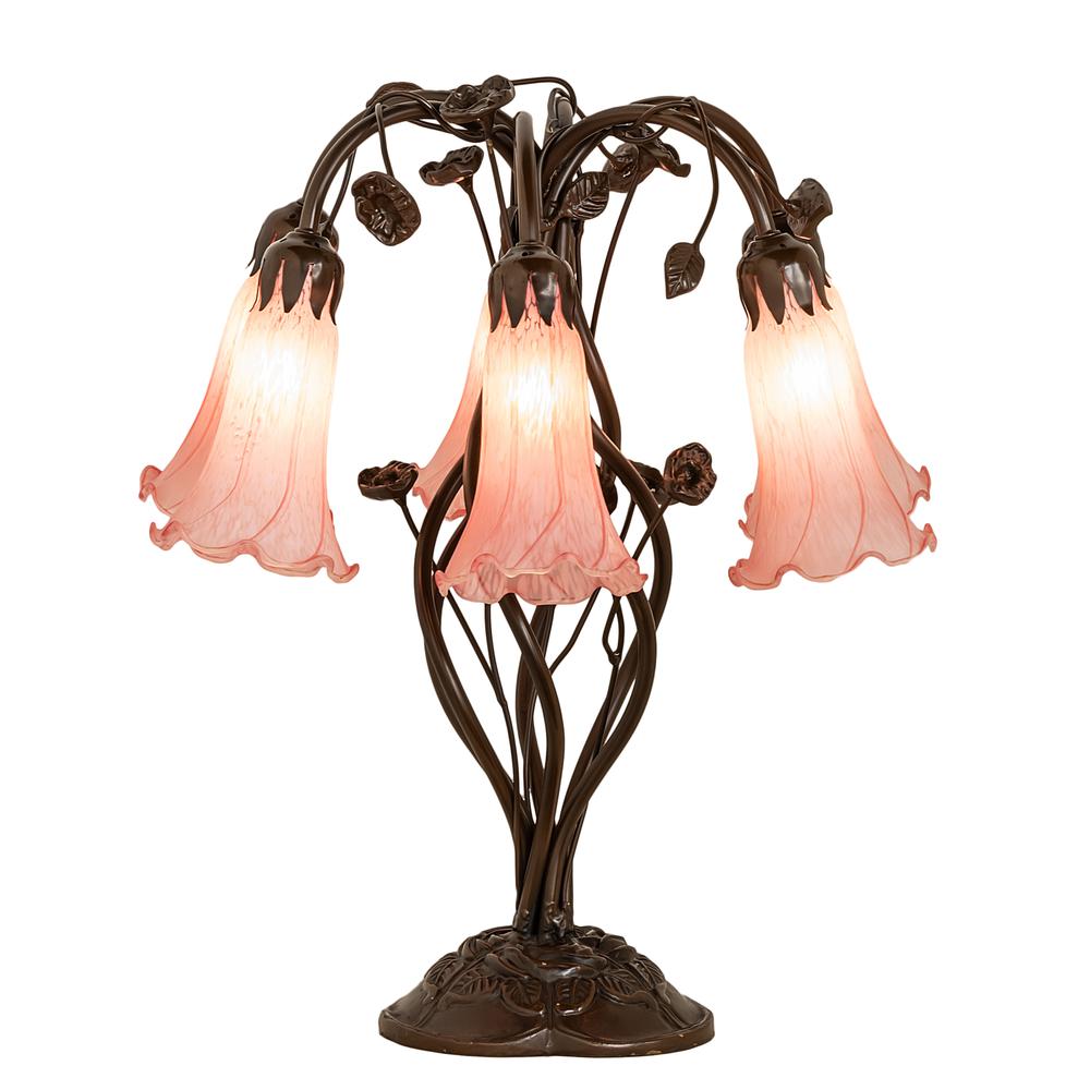 18" High Pink Tiffany Pond Lily 6 Light Table Lamp. Picture 1