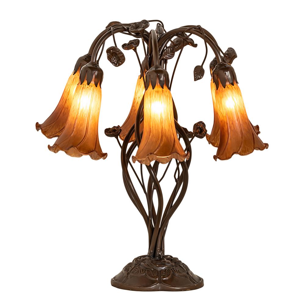 18" High Amber Tiffany Pond Lily 6 Light Table Lamp. Picture 1
