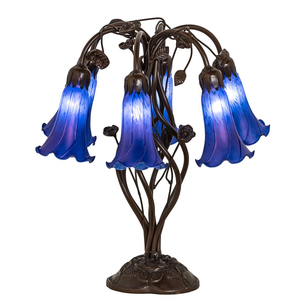 18" High Blue Tiffany Pond Lily 6 Light Table Lamp. Picture 1