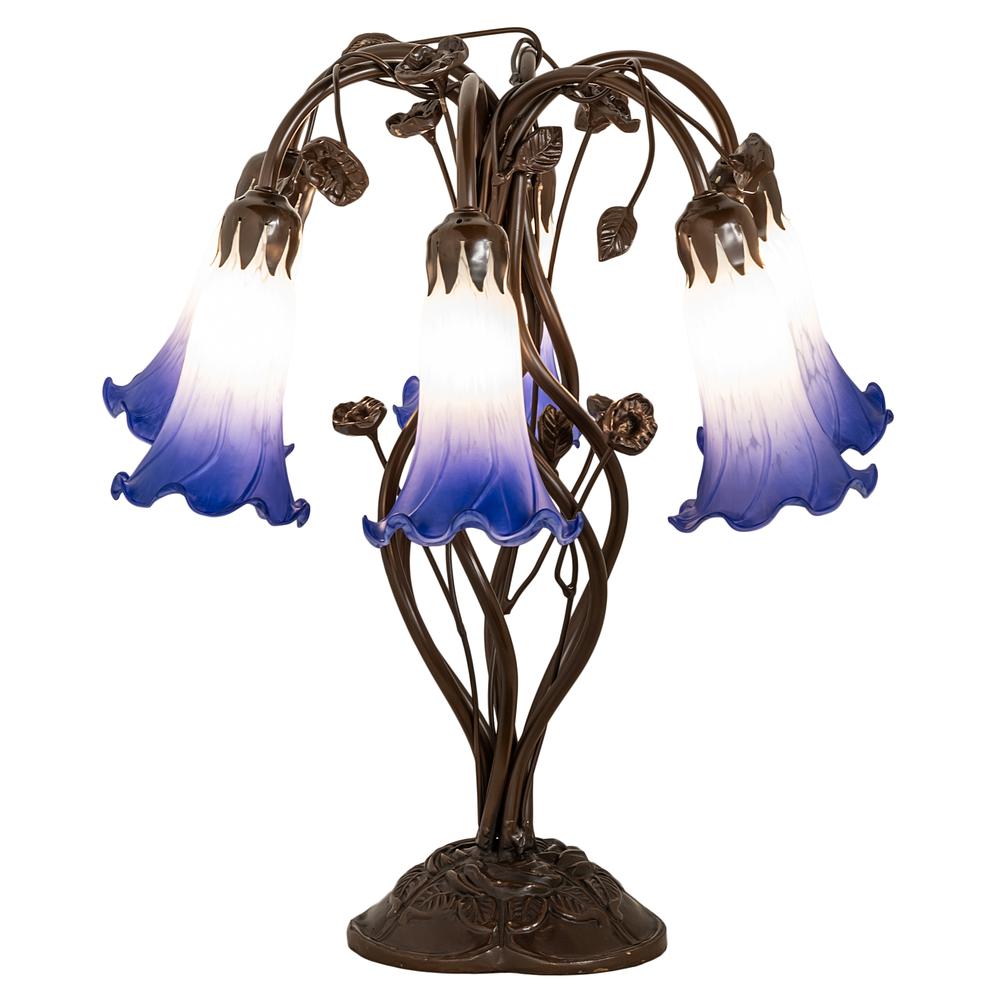 18" High Blue/White Pond Lily 6 Light Table Lamp. Picture 1