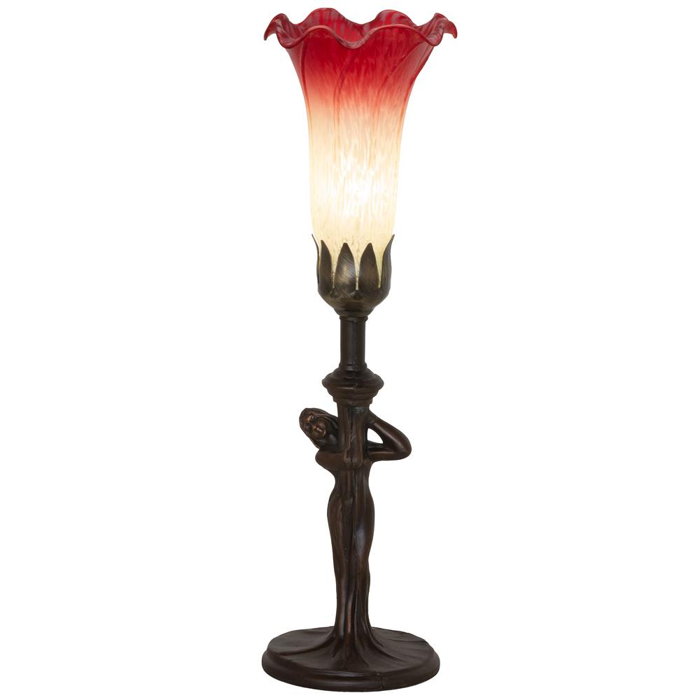 15" High Seafoam/Cranberry Tiffany Pond Lily Nouveau Lady Accent Lamp. Picture 1