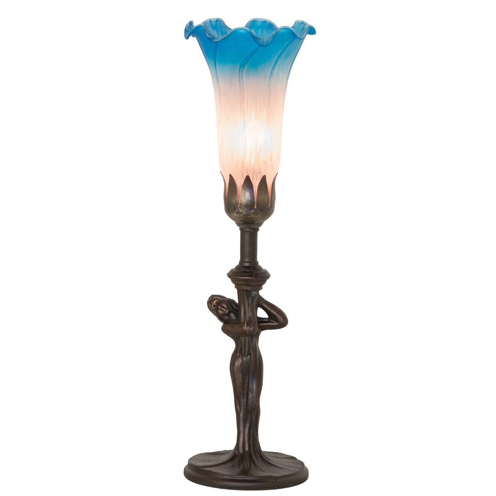 15" High Pink/Blue Tiffany Pond Lily Nouveau Lady Accent Lamp. Picture 1