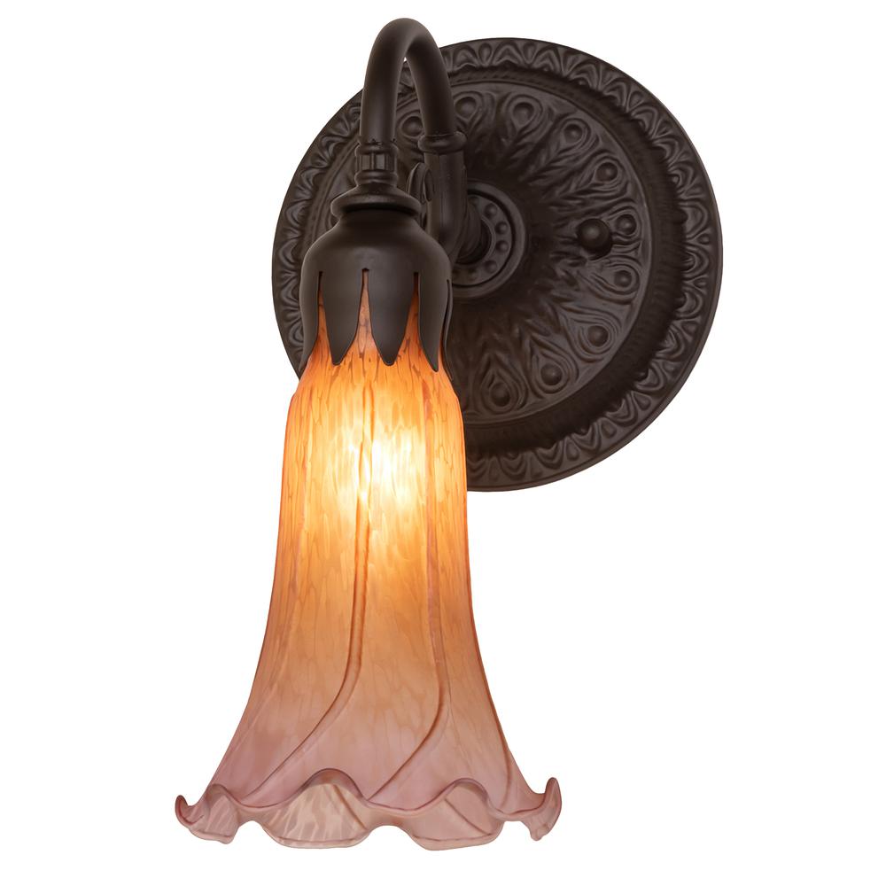 5.5" Wide Amber/Purple Tiffany Pond Lily Wall Sconce. Picture 1