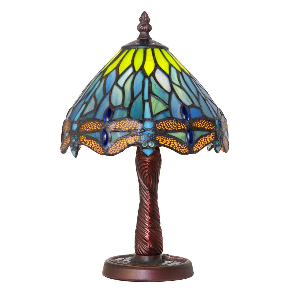 12" High Tiffany Hanginghead Dragonfly W/Mosaic Base Mini Lamp. Picture 2