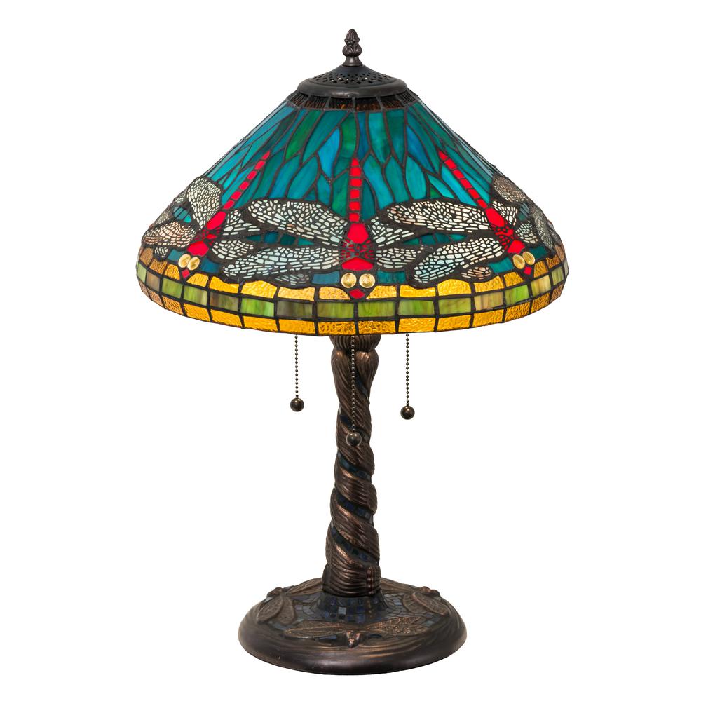 21"H Tiffany Dragonfly w/ Twisted Fly Mosaic Base Table Lamp. Picture 1