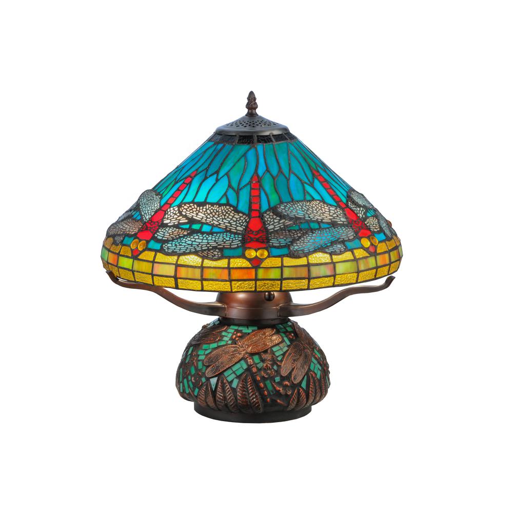 17"H Tiffany Dragonfly w/Tiffany Mosaic Base Table Lamp. Picture 2