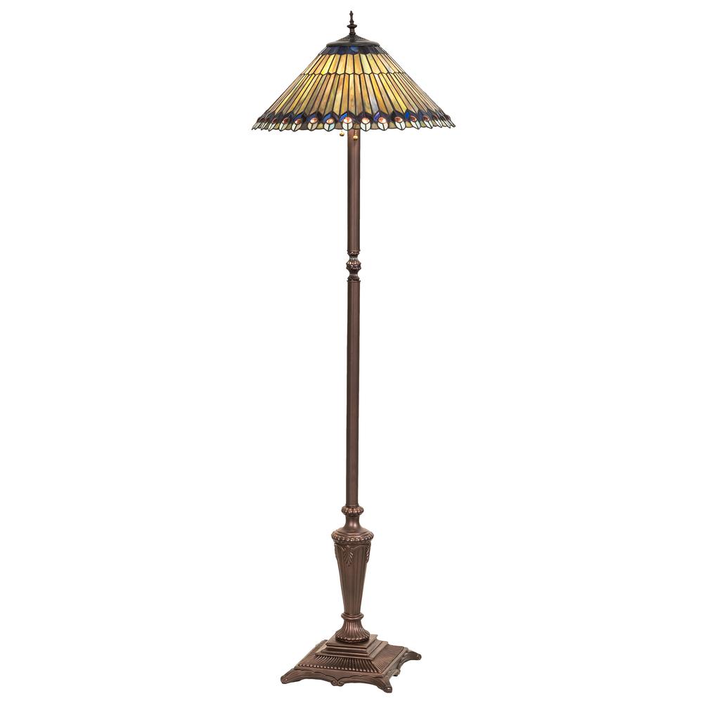64" High Tiffany Jeweled Peacock Floor Lamp. Picture 1