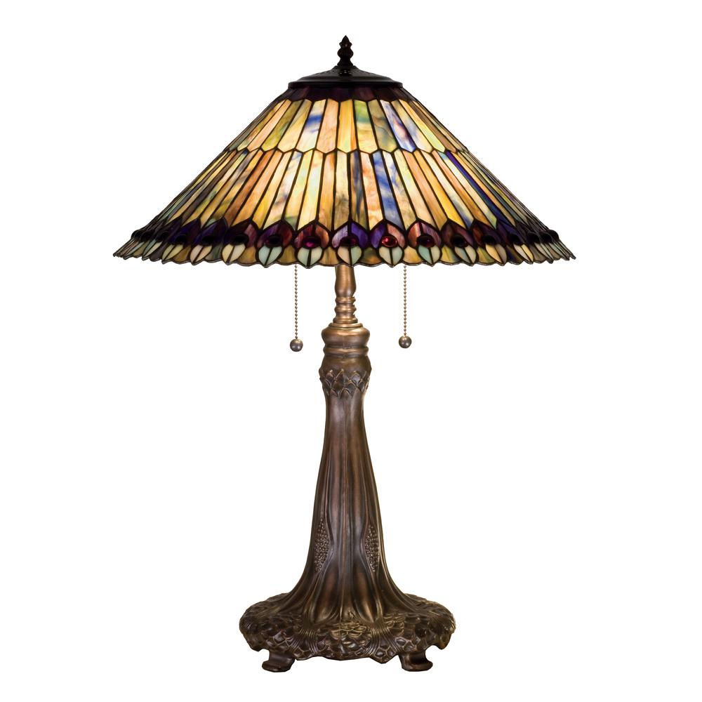 27"H Tiffany Jeweled Peacock Table Lamp.602. Picture 2