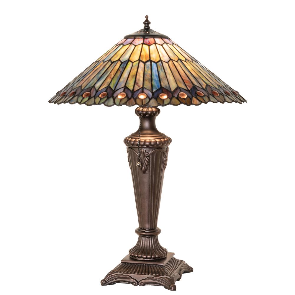 23" High Tiffany Jeweled Peacock Table Lamp. Picture 1