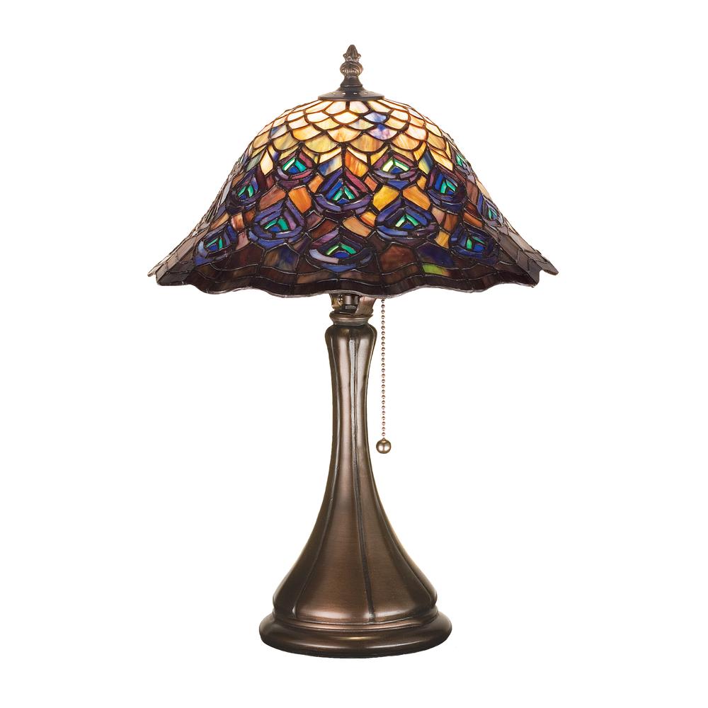 18"H Tiffany Peacock Feather Accent Lamp. Picture 1