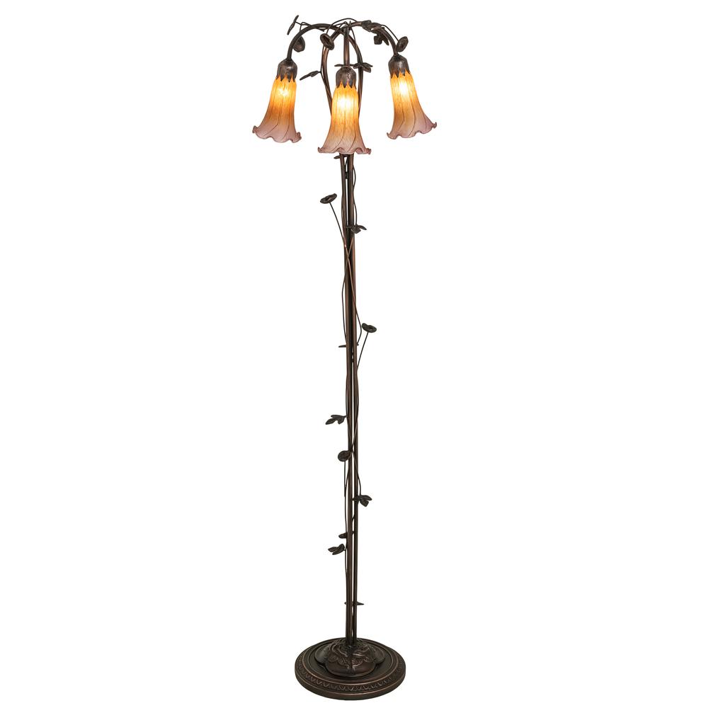 58" High Amber/Purple Tiffany Pond Lily 3 Light Floor Lamp. Picture 1