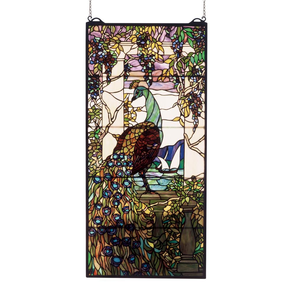 19"W X 40"H Tiffany Peacock Wisteria Stained Glass Window. Picture 1