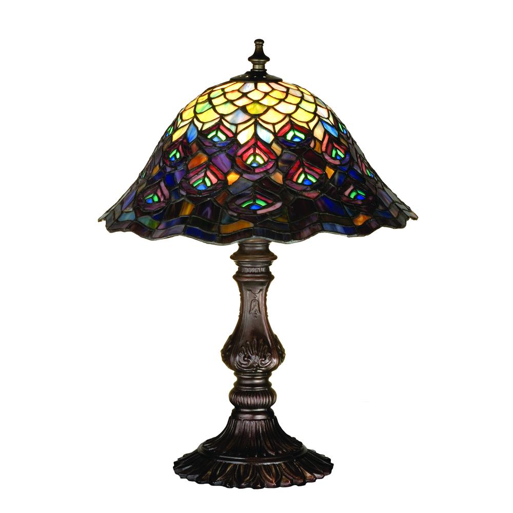 16.5"H Tiffany Peacock Feather Accent Lamp. Picture 1