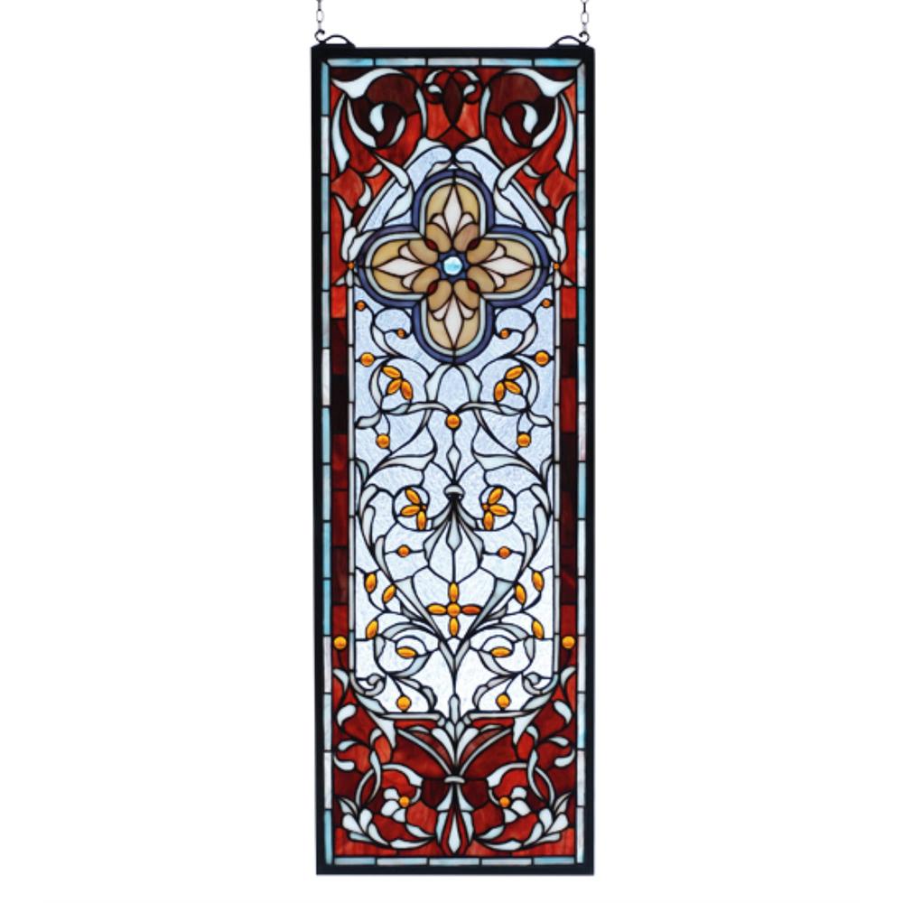 11"W X 32"H Versaille Quatrefoil Stained Glass Window 73276. Picture 1