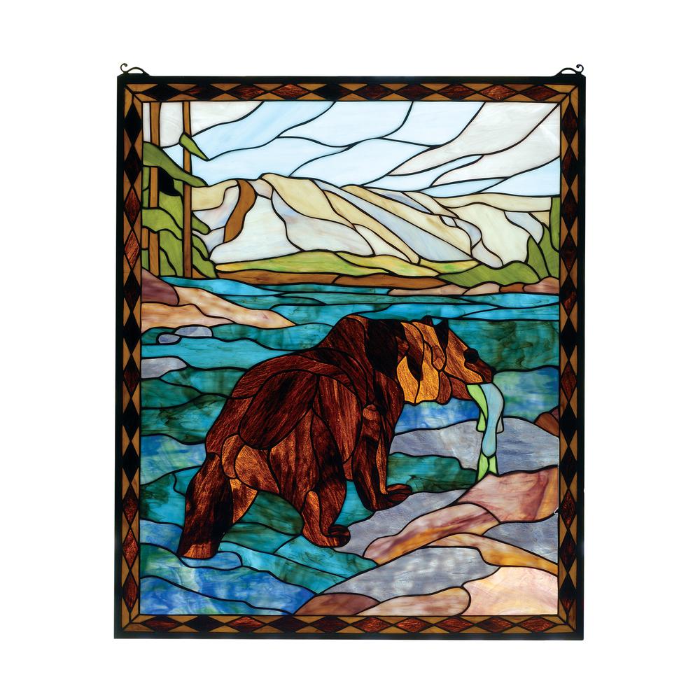 25"W X 30"H Grizzly Bear Stained Glass Window. Picture 1