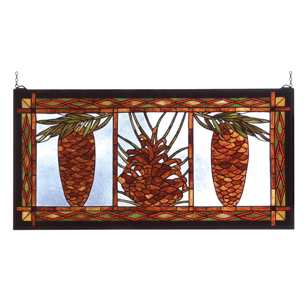 36" Wide X 18" High Pinecone Stained Glass Window. Picture 1