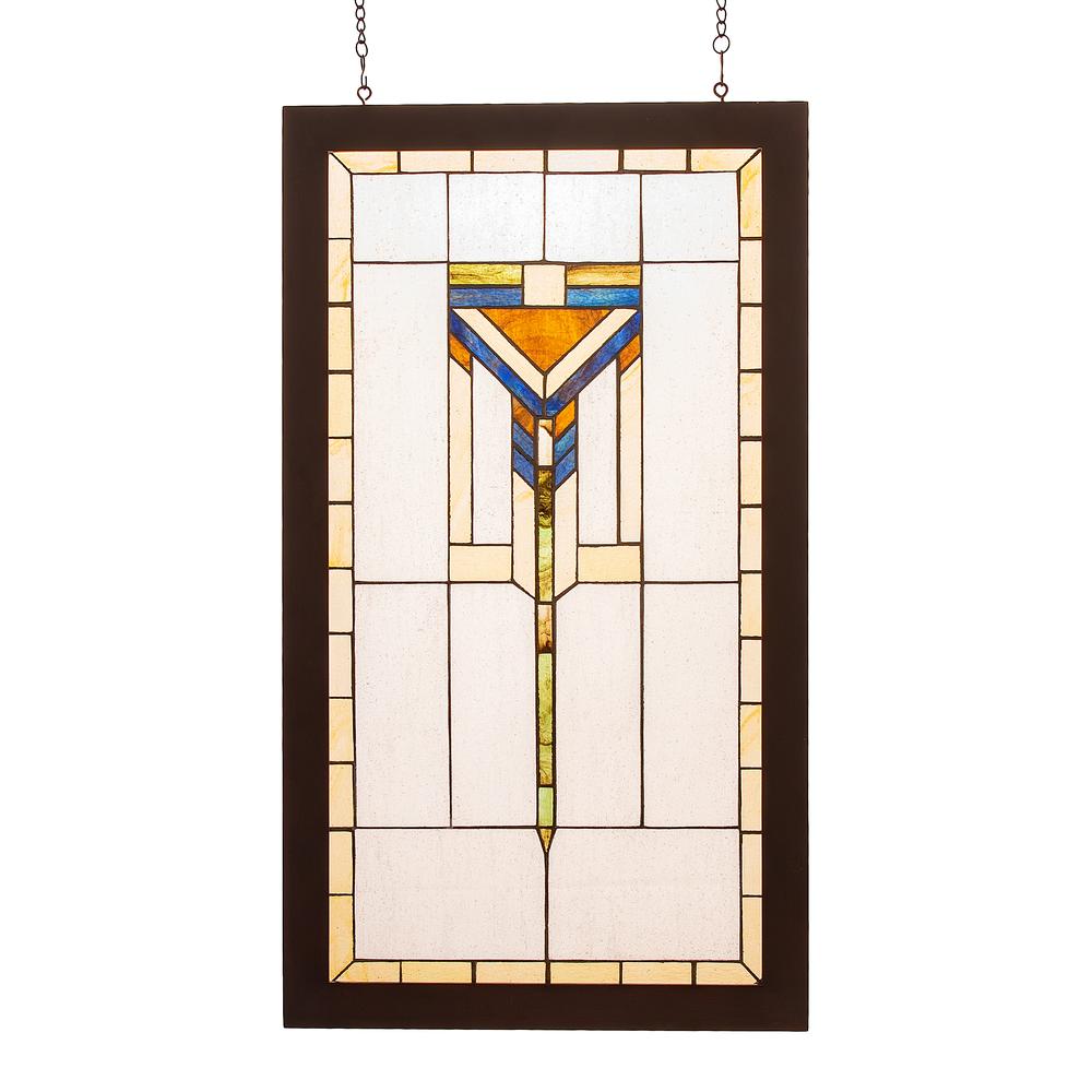 17"W X 30"H Prairie Wood Frame Stained Glass Window. Picture 1
