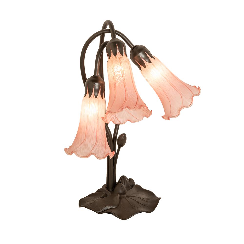 16" High Pink Tiffany Pond Lily 3 Light Accent Lamp. Picture 1