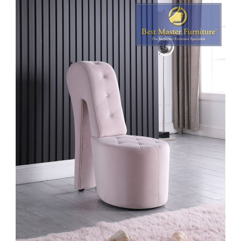 Best Master Furniture Tristram 19" Velvet High Heel Shoe Chair in Pink. Picture 2