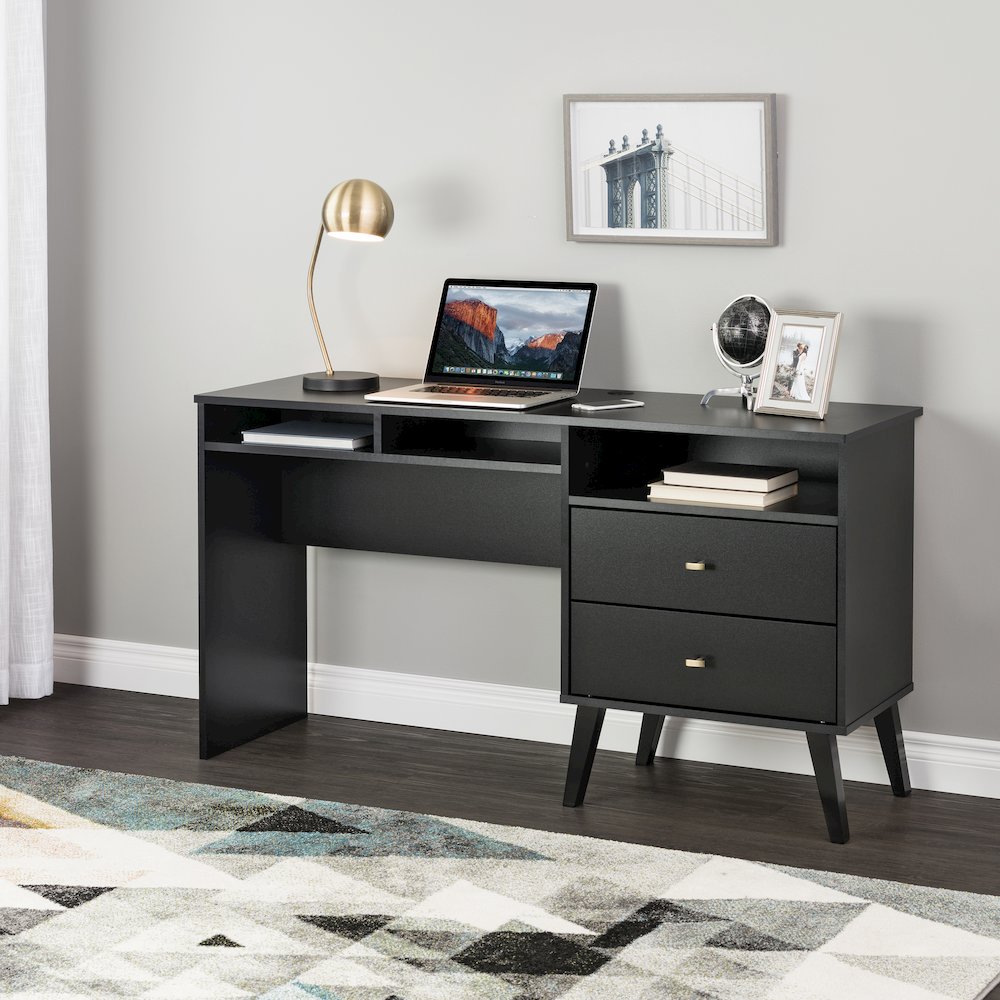 Milo Desk with Side Storage and 2 Drawers, Black. Picture 1